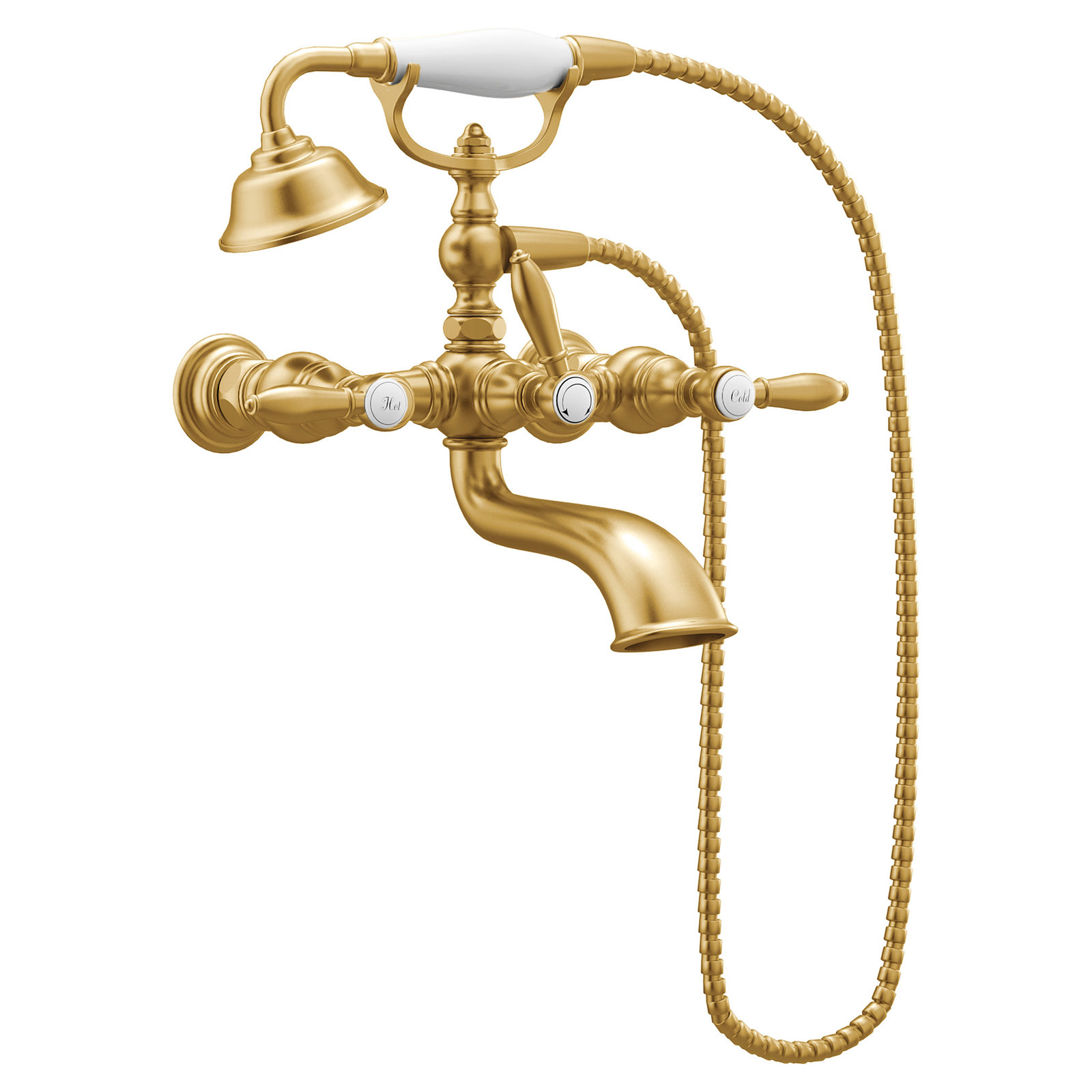 Weymouth Double Handle Floor Mounted Clawfoot Tub Faucet Trim with Diverter and Handshower, Brushed Gold