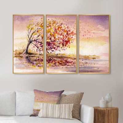 «Yellow and Orange Autumn Tree», peinture sur toile flottante 3 pièces