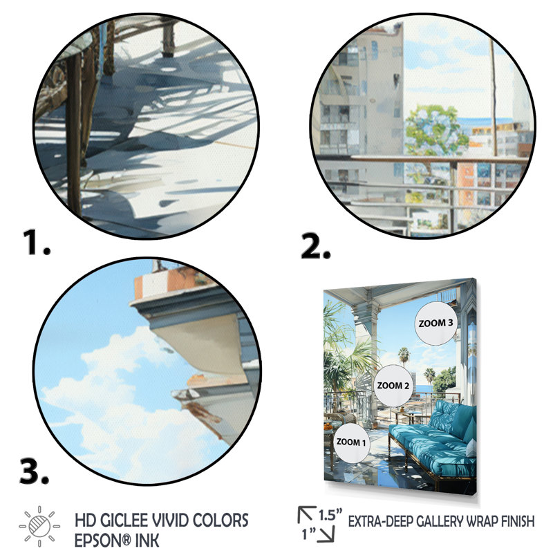 " Miami Rooftop Escape ", 20" H x 12" W x 1" D, Black Floater Frame