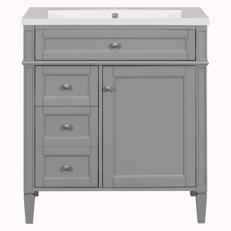 Delvontae 30'' Single Bathroom Vanity with Ceramic Top, Gray