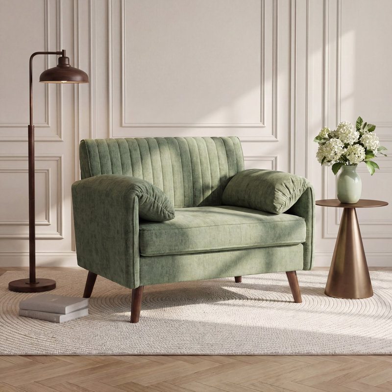 43.3" Oversized Accent Chair With 37.8" Extra-wide Seat, Chenille Modern Armchair With Quilting Backrest And Solid Wood Legs For Living Room