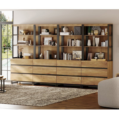 Aadam Modern 72" Tall Bookcase With 3 Drawers And Open Book Shelfs, Library Book Shelf With Storage Cabinet, Wood Freestanding Bookshelf For Home Off