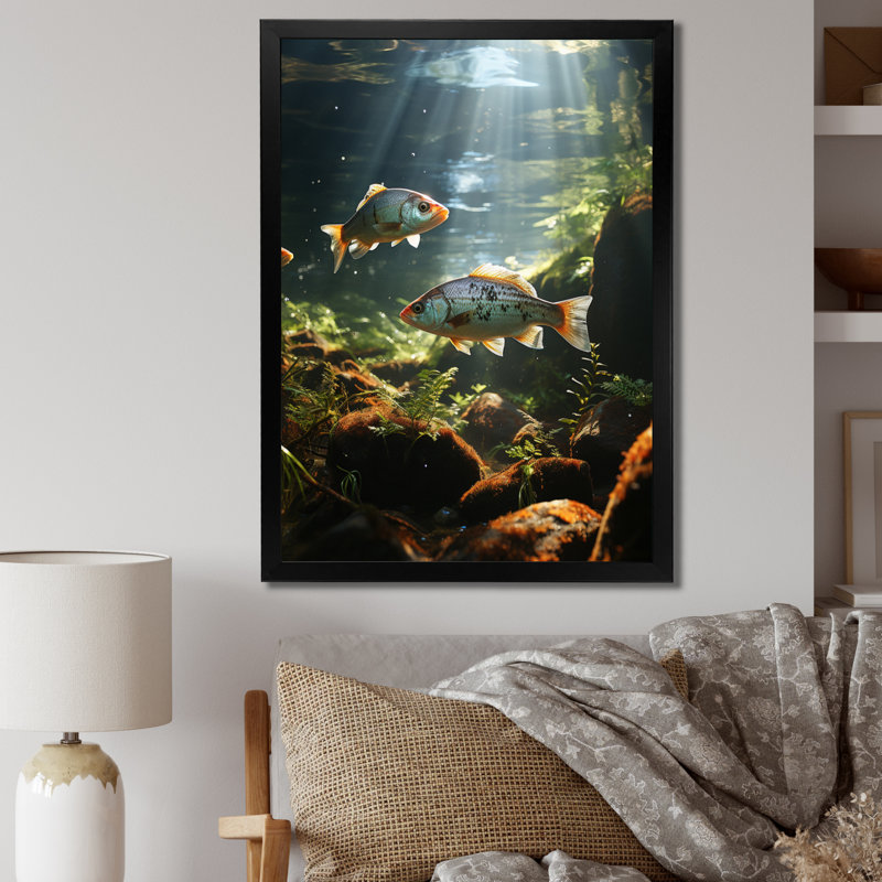 «Hiromu Fishing Rustic River I» sur toile, Cadre photo noir, H 20 po x l 12 po x P 1 po
