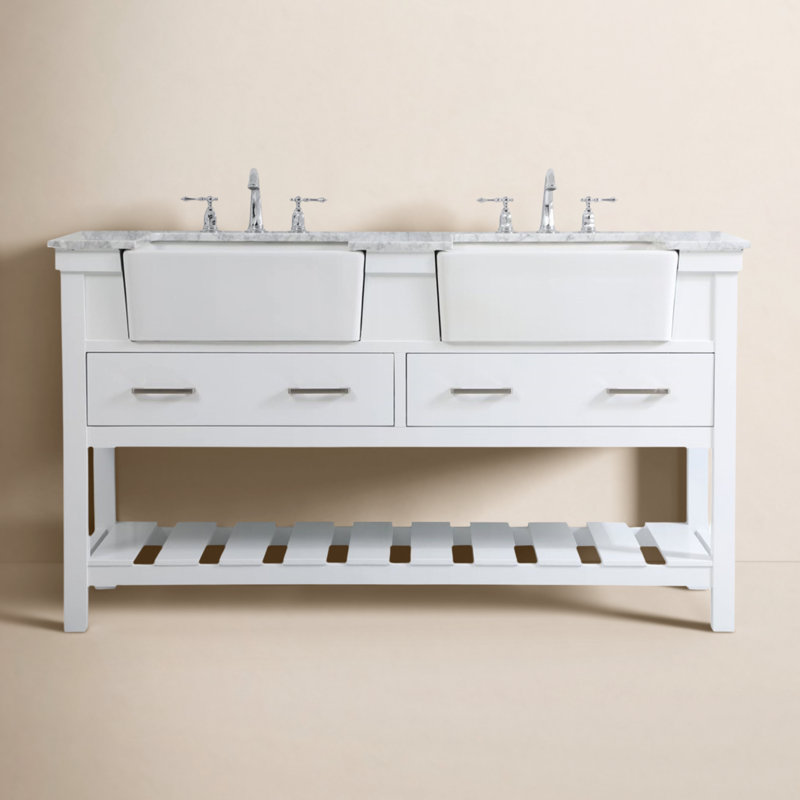 Pelaghia 60 " W Freestanding Standard 2 Double Vanity Bathroom Vanity With Marble Top, White