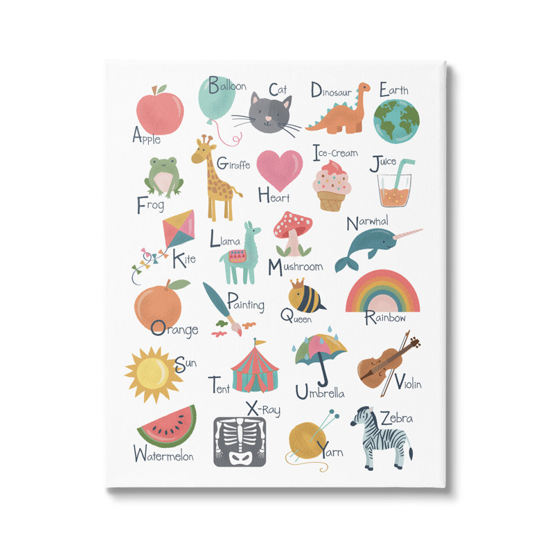 " Learning Alphabet Letters Various Wildlife Informative Chart ", Wrapped Canvas, 16" W x 20" H
