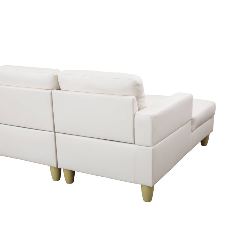 White Faux Leather L-Shaped Couch Living Room Sofa & Chair Set, Cream White Faux Leather, Left Hand Facing