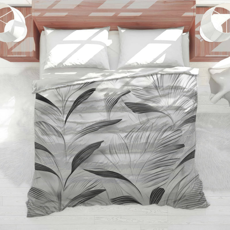 Textured Leaf Pattern Comforter, Twin, Black White