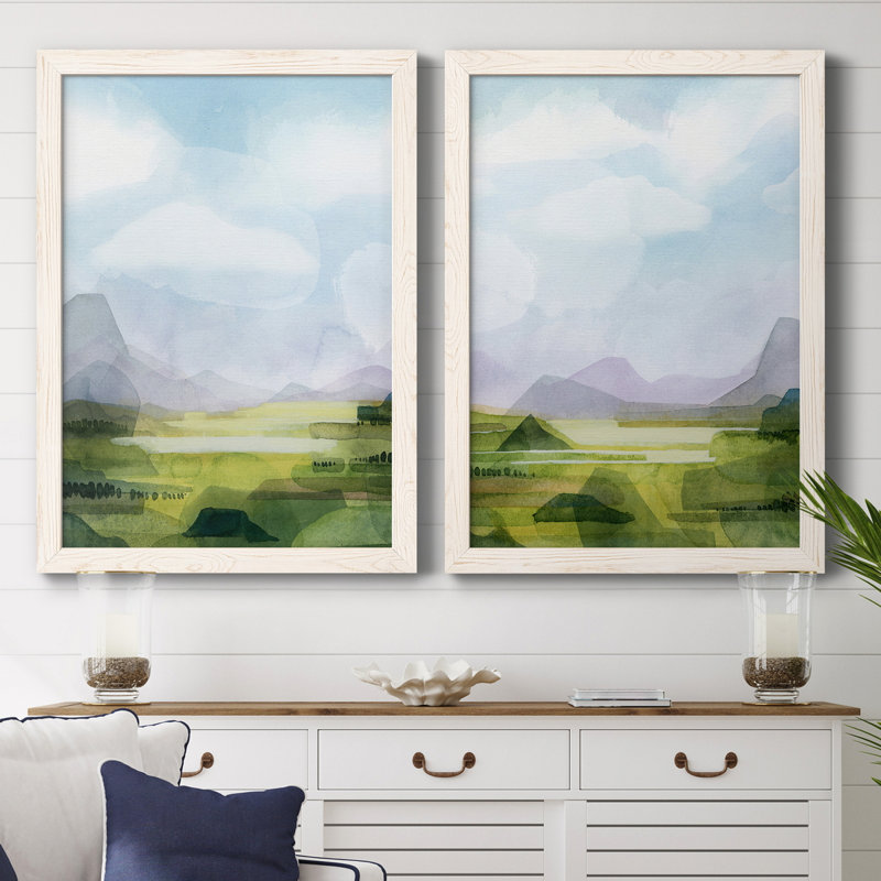 Verdant Vale I - ensemble de 2 peintures sur toile encadrées, Toile blanche encadrée, H 37,5 po x l 55 po x P 1,5 po