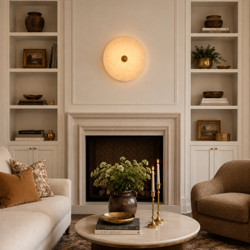 LED Dimmable Round Alabaster Flush Mounted Sconce