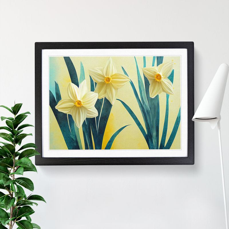 Creative Daffodil Flowers - Single Picture Frame Print, Black, 46cm H x 64cm W x 2cm D