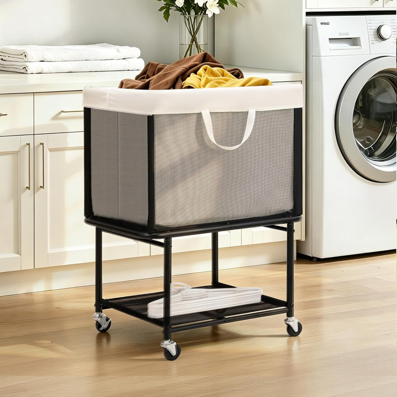 Panier à linge sur roulettes à 2 niveaux avec sac en toile amovible