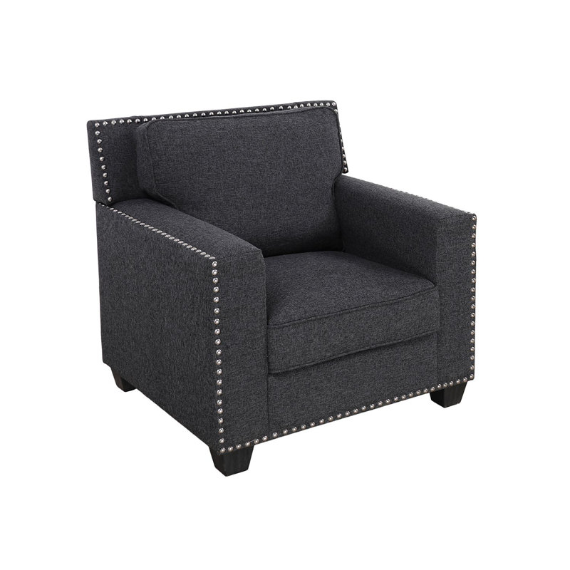 Upholstered Armchair, Black Gray Linen Blend