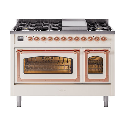 ILVE UN48FNMPEGG Nostalgie II Noblesse 48 inch Dual Fuel Range (8 Sealed Burners + Griddle, Triple Glass Door)