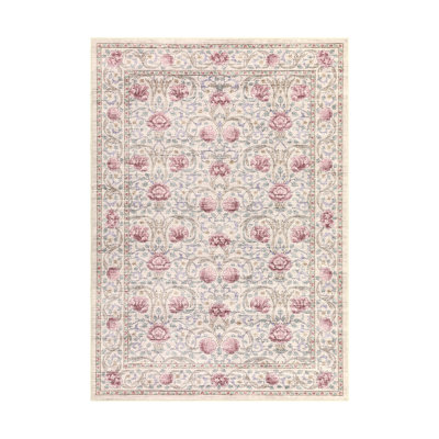Vintage Floral Area Rug Washable Non Slip Low Pile Carpet Mark Resistant Soft Collapsible Vintage Accent Throw Rug Living Room Bedroom Dining Room Office Home Decor