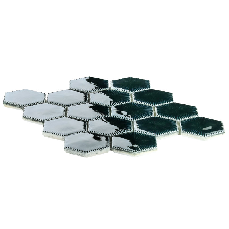 Divine 10.82'' W x 12.59'' Polished Glass Hexagon Mosaic Wall Tile (0.94 Sq. Ft. / Each), Midnight Blue