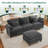 4-Piece 110.6" Corduroy Modular Upholstered Sectional Sofa Deep Seat Cloud Couch With Ottoman-1344399045