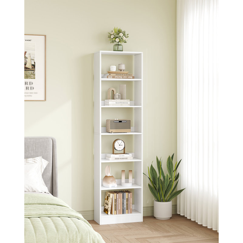 Bookcase, Tall Narrow Bookshelf, Wooden Bookcase with Open Storage Shelf, for Living Room, Home Office, Bedroom, White
