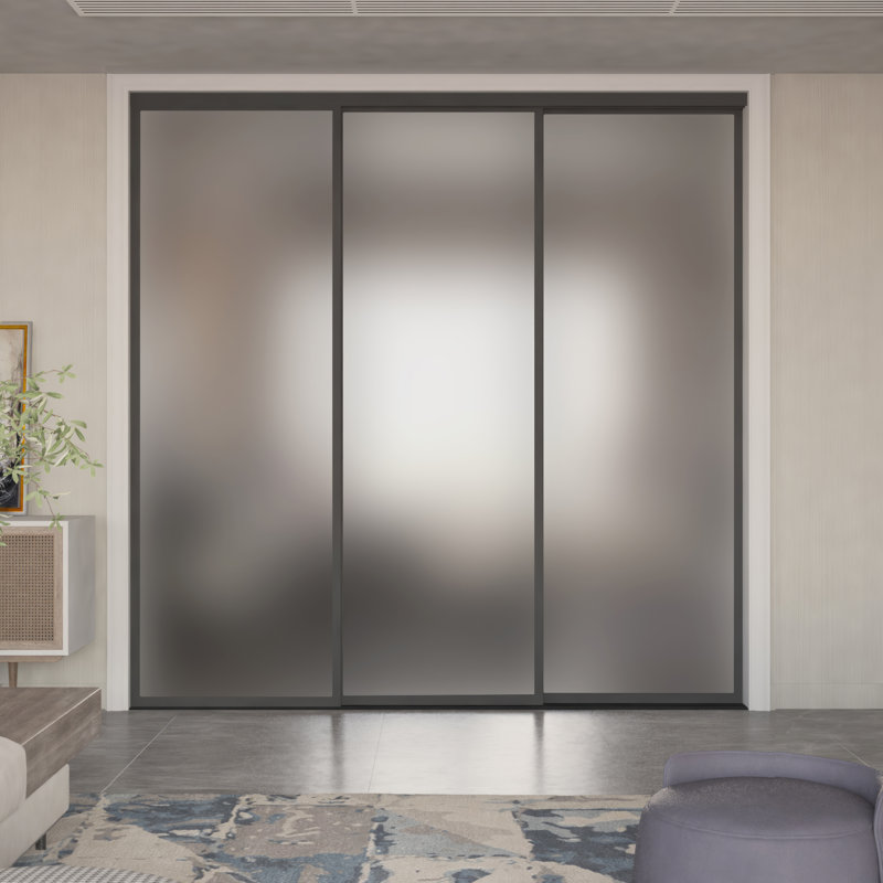 3 portes de placard coulissantes en verre givré, paravent, 90 po x 80 po, Gris anthracite