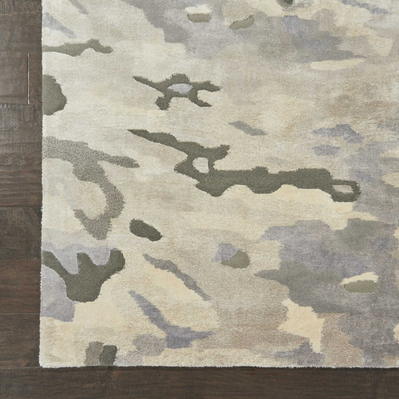 Tapis gris argent à motif abstrait touffeté à la main Prismatic, Rectangle 9 pi 9 po x 13 pi 9 po