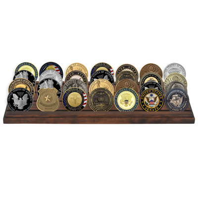 Challenge Coin Display With 4 Rows - Military Coin Display Case - Collectible Coin Holder, 12" X 4" Solid Wood