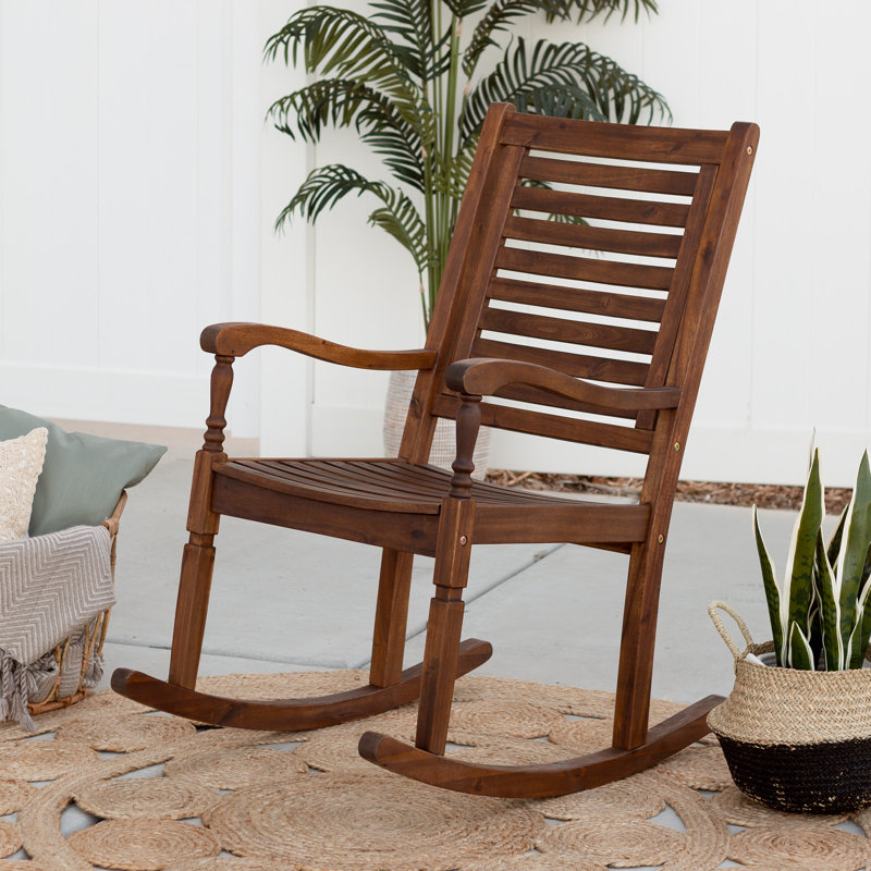 Chaise berçante d'extérieur en bois massif Raiah, Marron foncé