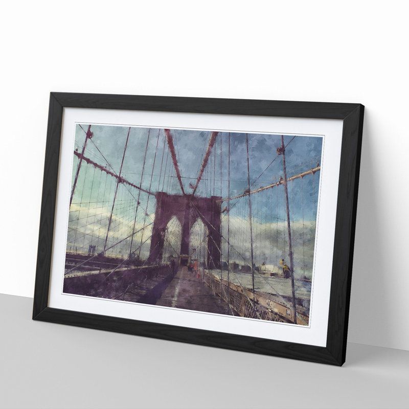 Brooklyn Bridge in New York Vol.2 - Picture Frame Painting, 36cm H x 48cm W x 2cm D, Black
