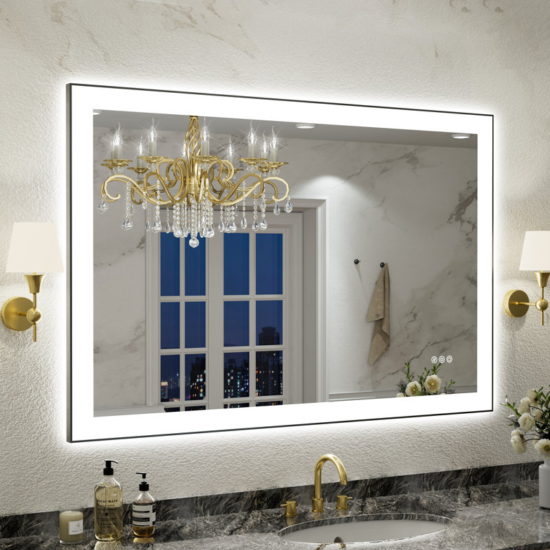 UL Certified Front & Back LED Bathroom Vanity Mirror – Anti-Fog, Tempered Glass, Black Aluminum Frame, 56"H x 30"W