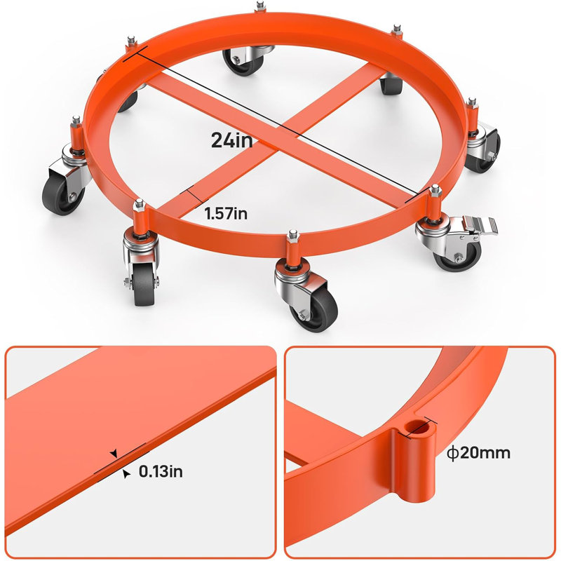 Chariot tambour 55 gallons, chariot robuste avec cadre en acier et roulettes pivotantes