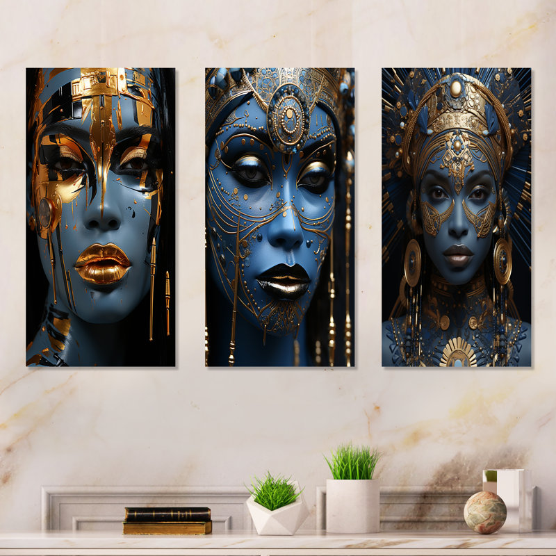 Traditional Traditional Beautiful Woman I - Woman, art mural sur toile, ensemble de 3, Toile tendue, 40" H x 60" W