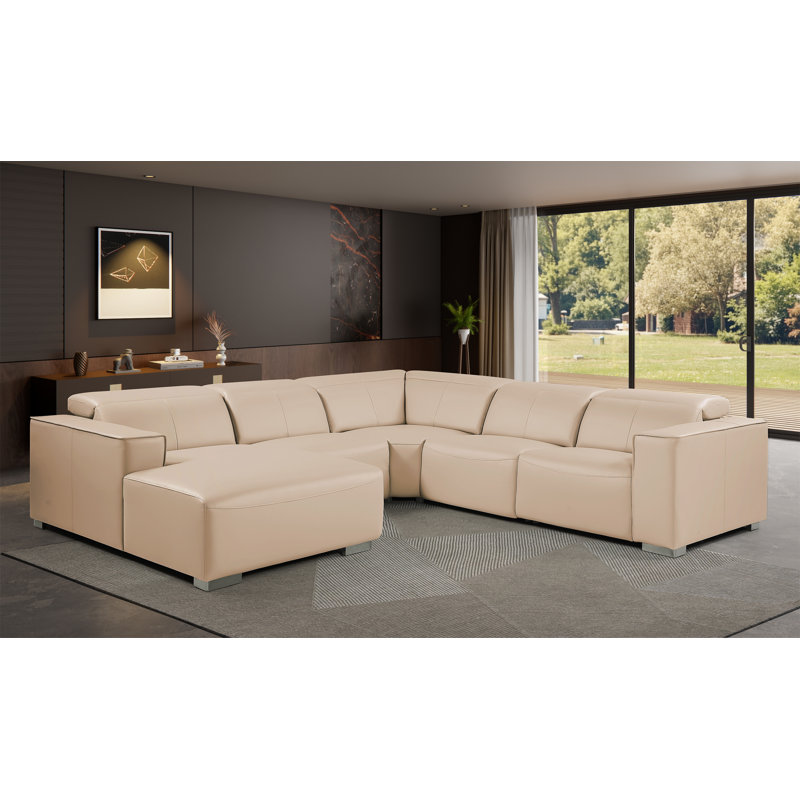 Canapé modulaire en L en cuir véritable 5 pièces faisant face à gauche avec 2 fauteuils inclinables électriques et appuis-tête réglables