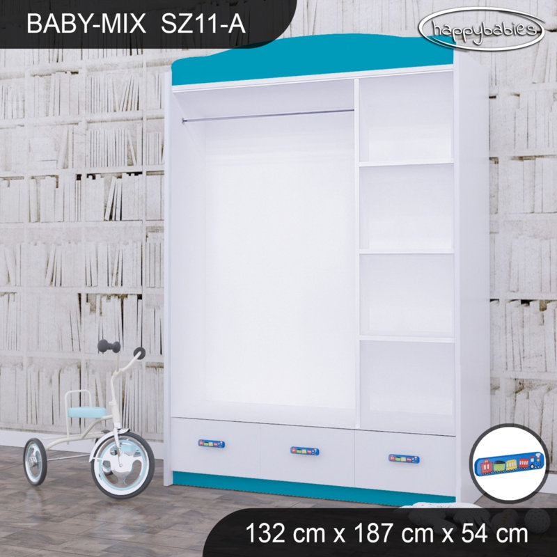 Baby 3 Door Wardrobe, Blue/White/Blue