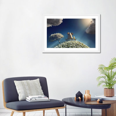 Éléphant et chien assis sur une planète de printemps par Mike Kiev-reproduction d’art