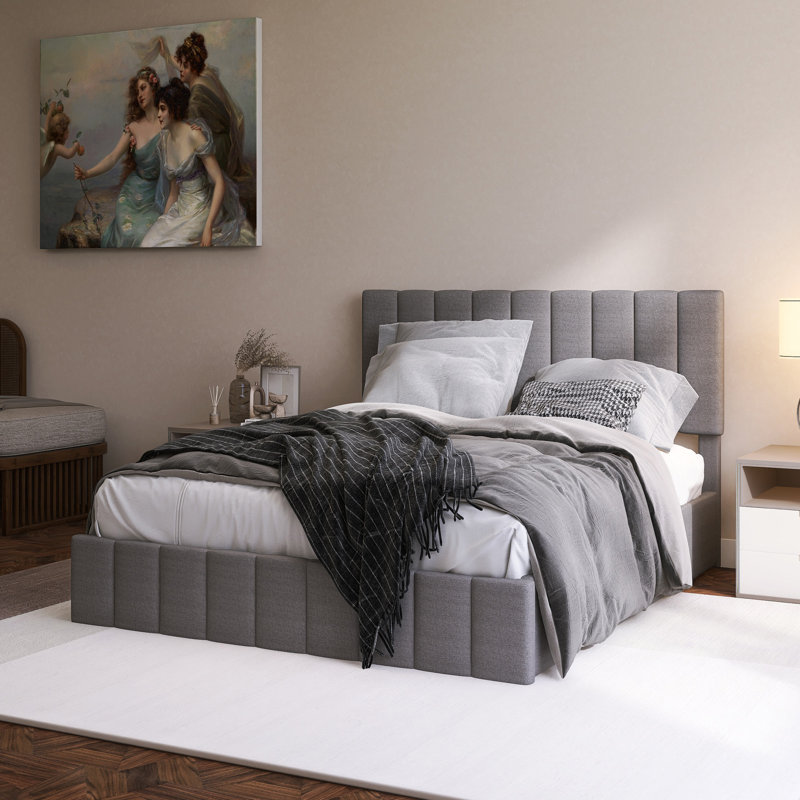 Upholstered Platform Bed With A Hydraulic Storage System, Gray, Full