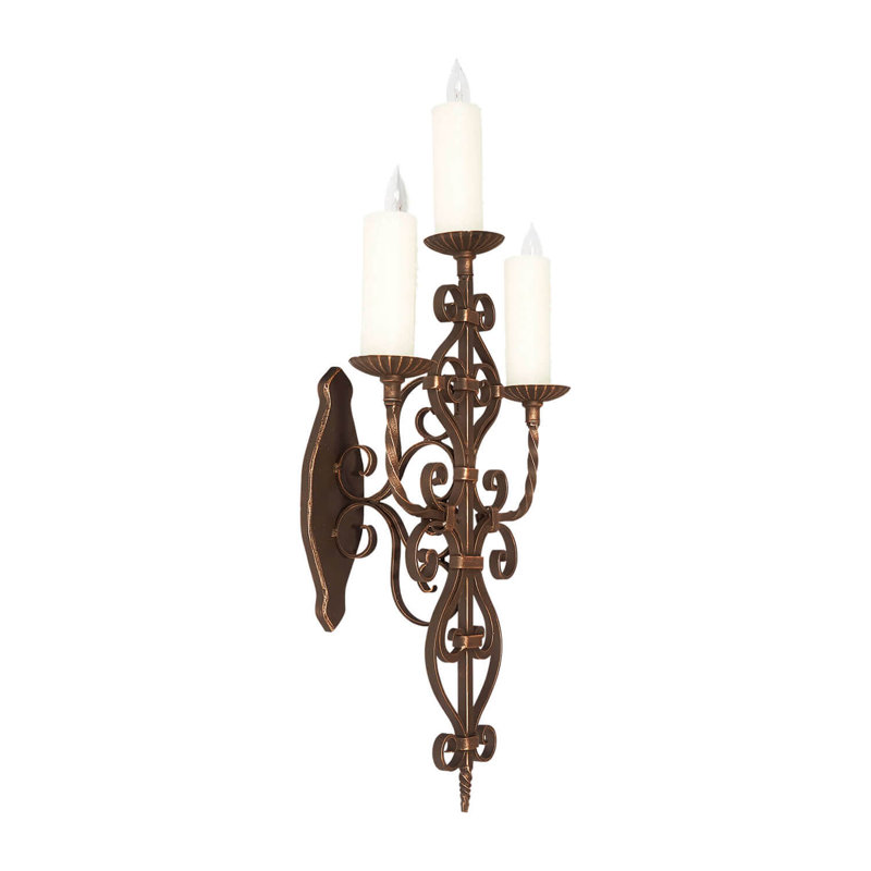 3 - Light Candle Wall Light, Antique Old World
