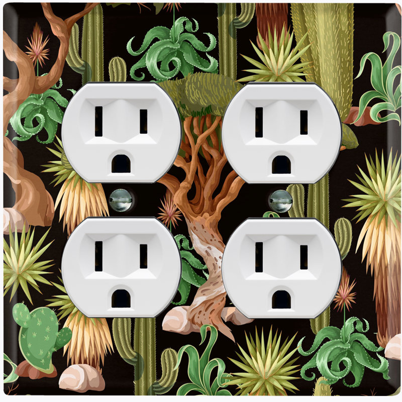 Green Tree Desert Palm Plants Black 2 - Gang Duplex Outlet Standard Wall Plate