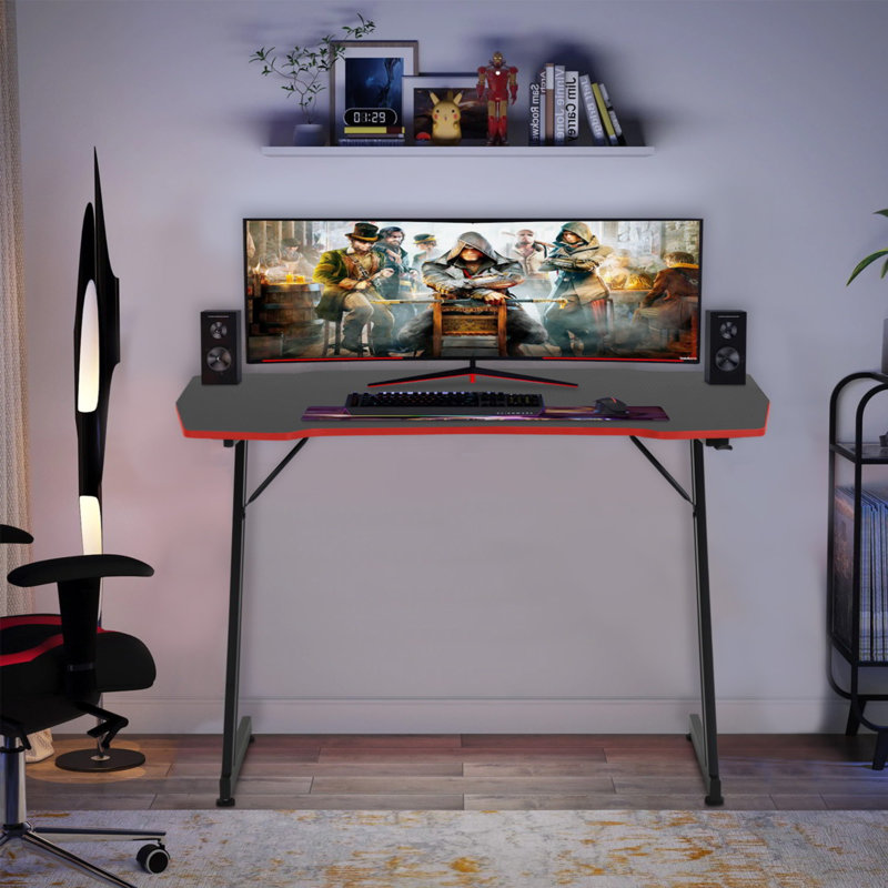 Hannah-Rosalie Computer Desk, 29.55" H x 47.28" W x 23.64" D, Red/Black