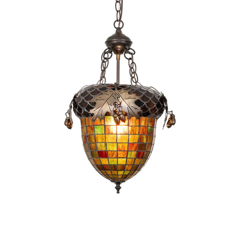 14" Wide Acorn & Oak Leaf Inverted Pendant