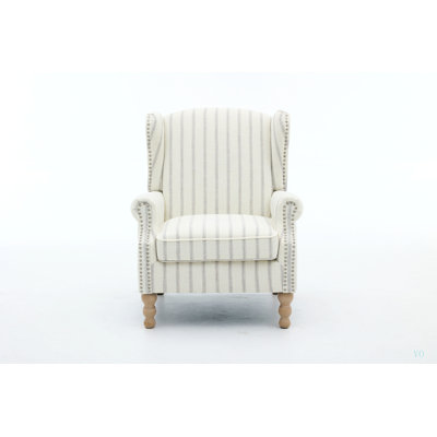 Modern Accent Chair with Retro Wood Legs, Comfy Upholstered Armchair, Floral Design Single Sofa Chair for Living Room Bedroom Office