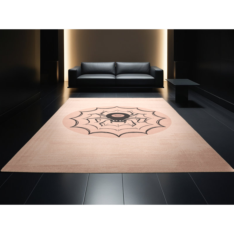 Soft Plush Fedele Halloween Modern & Contemporary Abstract Area Rug in Beige – Beige Binding, 2x5
