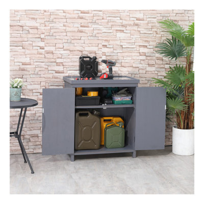 Armoire de rangement de jardin, remise à outils extérieure avec plateau galvanisé et deux tablettes pour outils de jardin ou accessoires de piscine, gris
