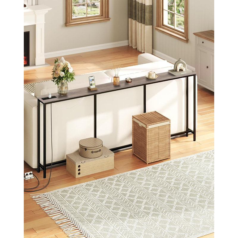 Narrow Console Table With Fast Charging Station, USB-C Ports, And AC Outlets, Behind Sofa Table For Living Room And Entryway