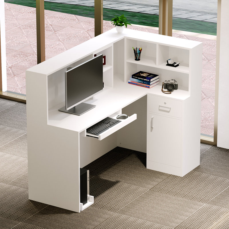 Bureau de réception en L en bois, Blanc