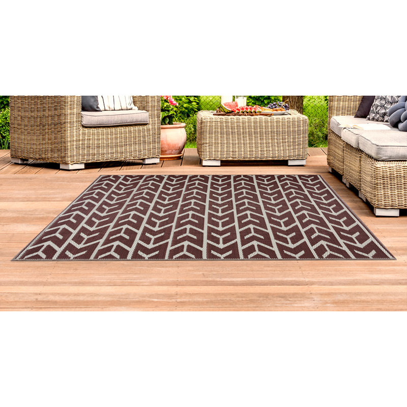 Tapis d'intérieur / extérieur géométrique brun, Rectangle 8 pi x 10 pi