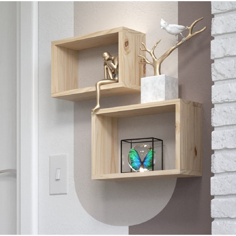 Corvo 2 Piece Pine Solid Wood Cube Shelf