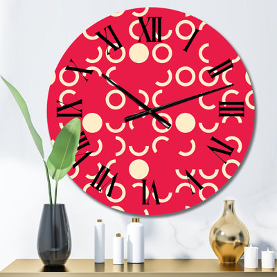 Rétro cercles sur rouge - horloge murale à motifs