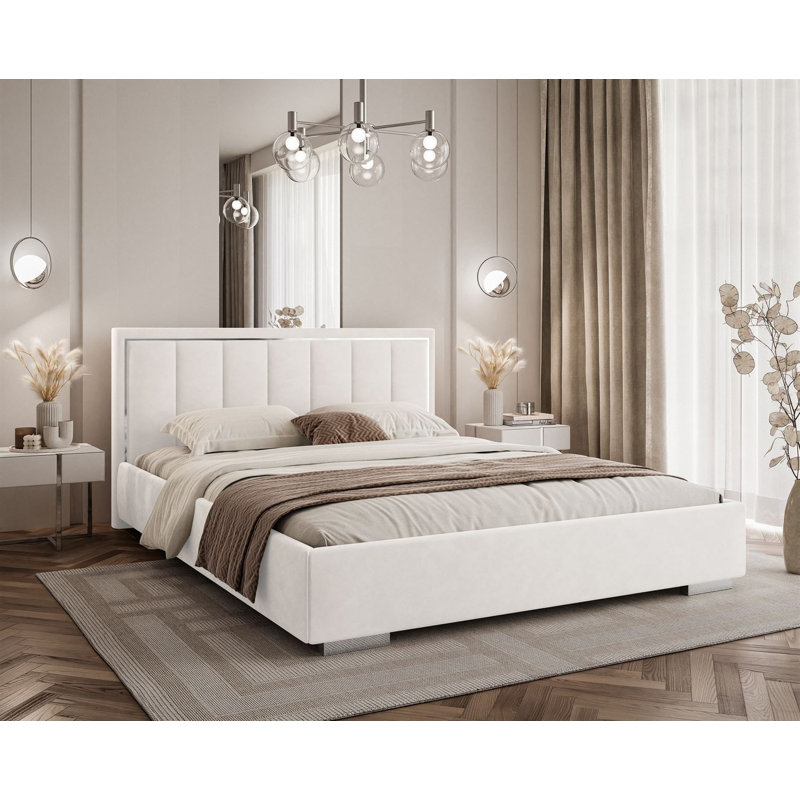 Upholstered Ottoman Bed, Kingsize (160 x 215 cm), White