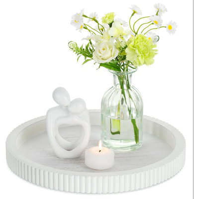 Decorative Tray For Coffee Table: White Round Trays For Living Room Ottoman Centerpiece Home Decor 12" Modern Farmhouse Topper Dining Kitchen Island Tabletop Display