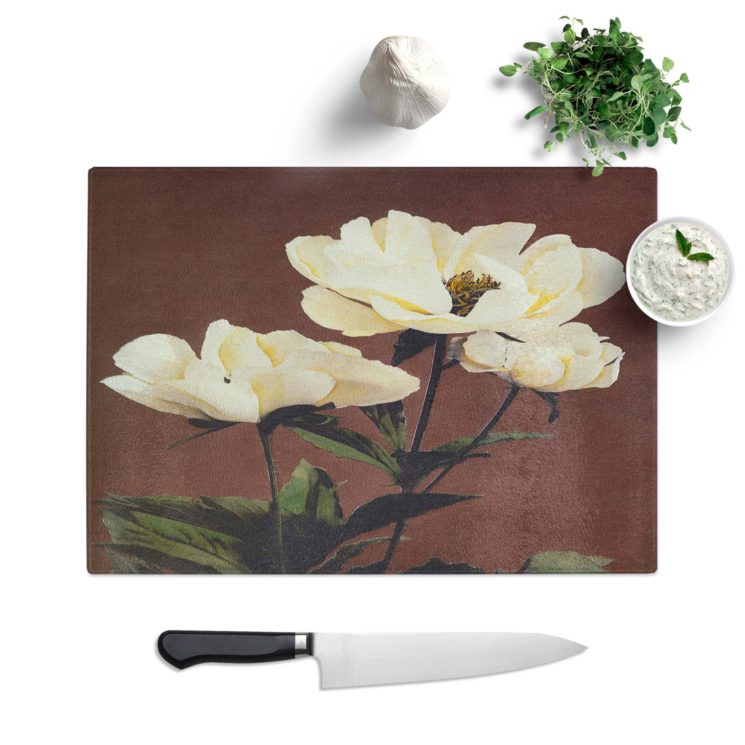 Tempered Glass Peony Flowers by Kazumasa Ogawa Chopping Board