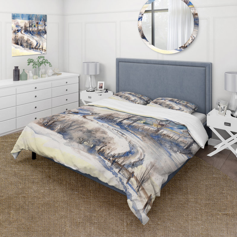 Country Road In Winter Times I - Ensemble de housse de couette traditionnel - Microfibre de polyester