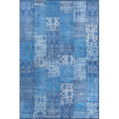 Blue Patchwork Woven Base Decorative Carpet
